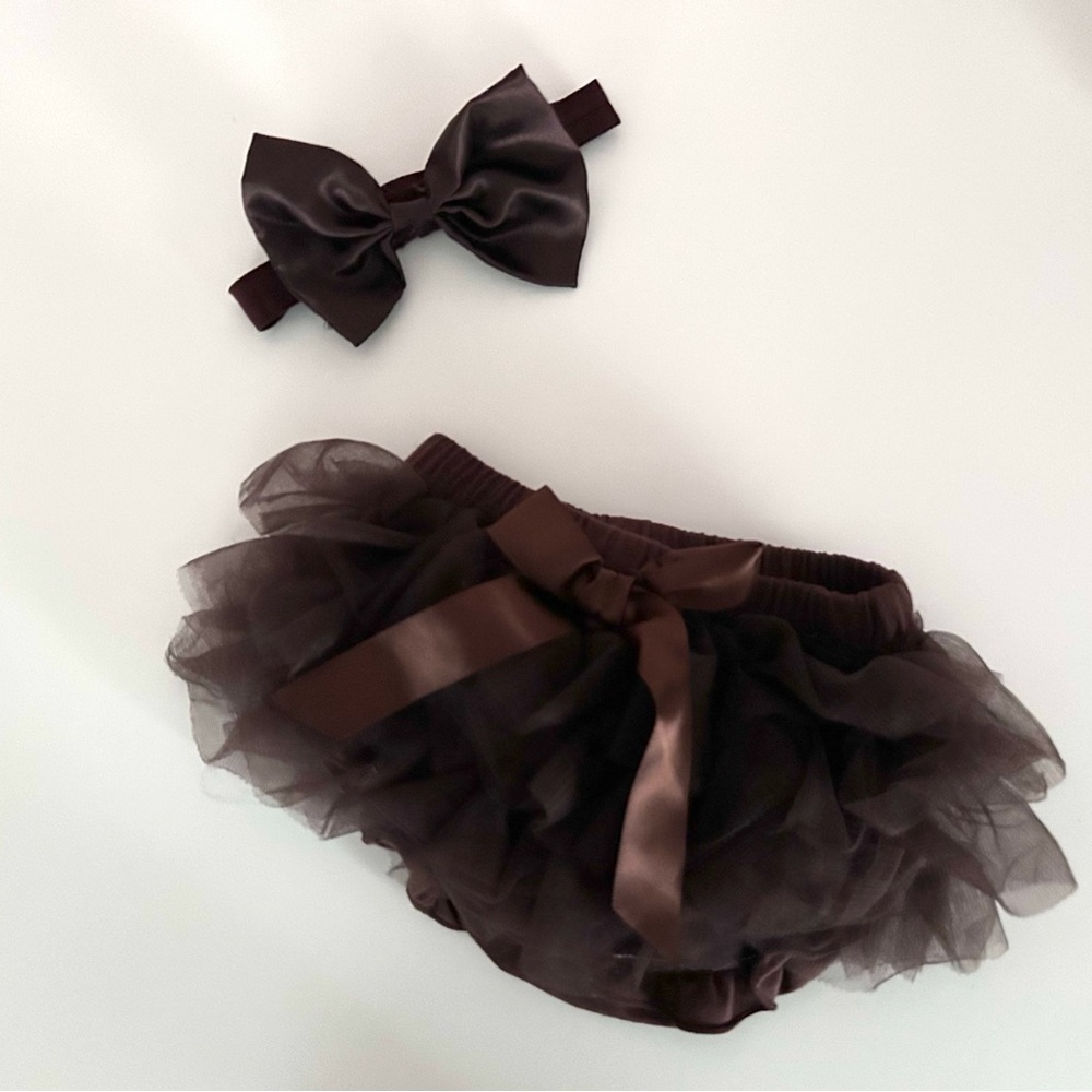 3 - 6 month old baby brown tutu with satin ribbon thanksgiving